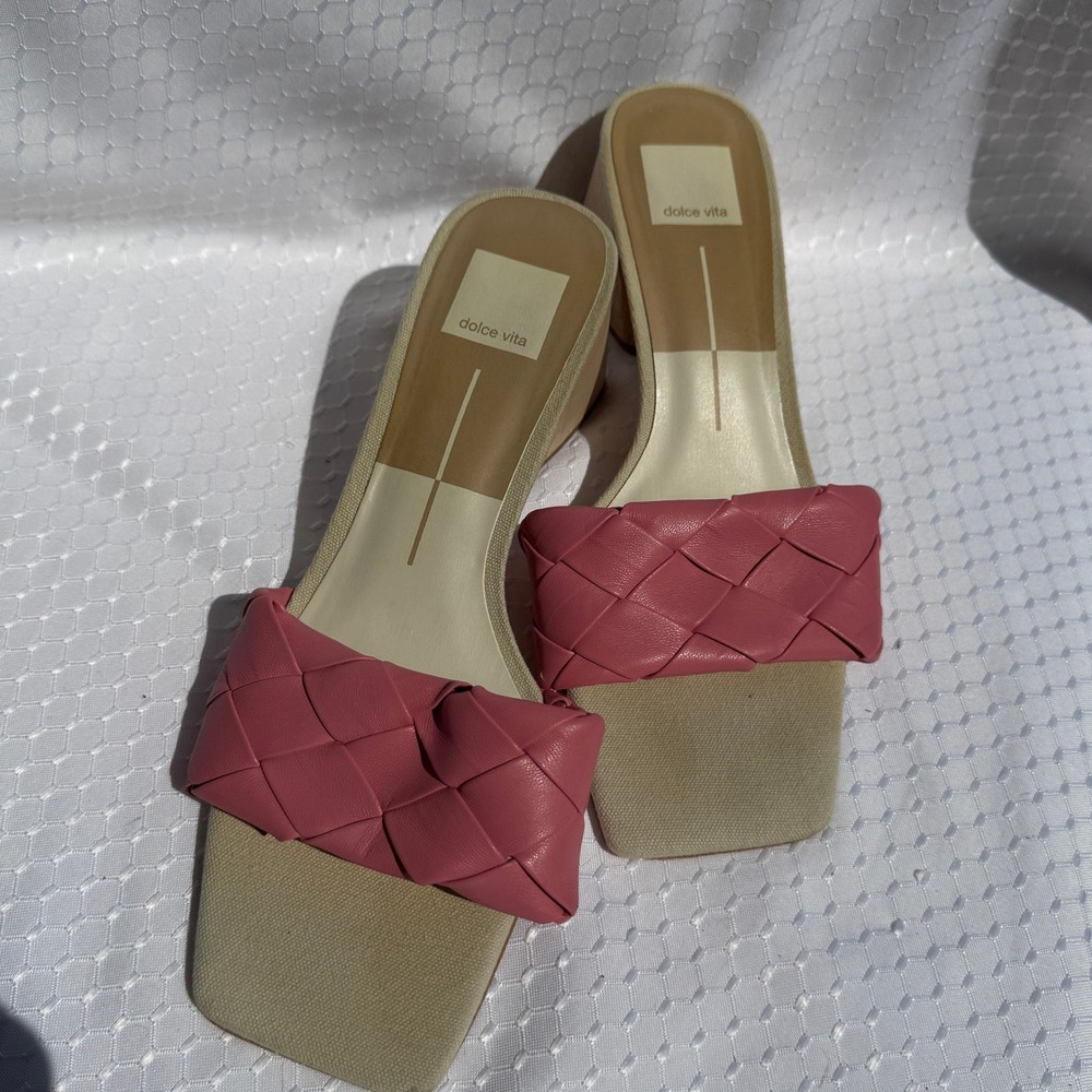 Dolce Vita‎ 8.5 Paily Pink Braided Square Toe Block Heel Sandals Mules Women